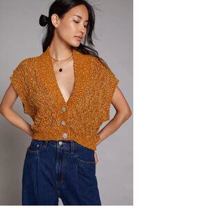 Anthropologie Maeve Relaxed Cardigan Sweater Vest SIZE S GOLD COLOR new with tag